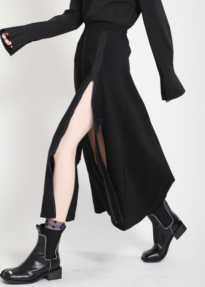Fashion Black High Waist Side Open A Line Skirts Summe