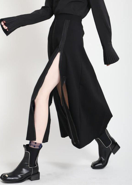 Fashion Black High Waist Side Open A Line Skirts Summe