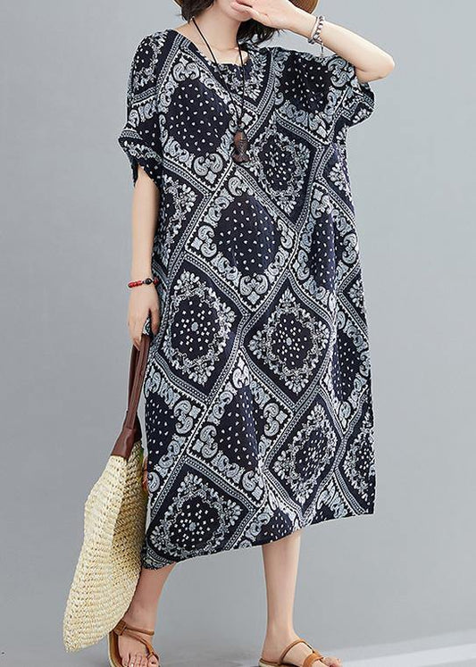 Classy navy prints cotton linen Soft Surroundings o neck Traveling summer