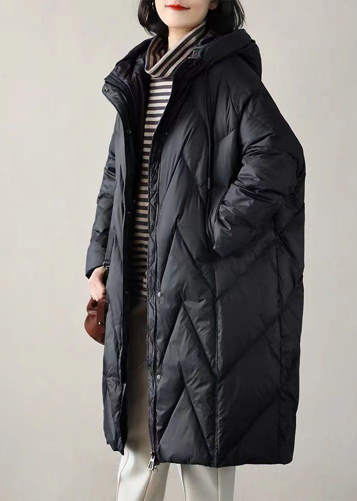 Boutique Coffee Hooded Drawstring Pockets Duck Down Puffer Jacket Winter