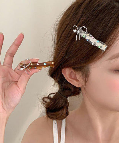 Simple White Acrylic Zircon Bow Hairpin