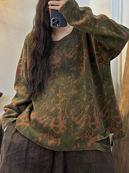 Women Worn Spliced Cotton Sweatshirt