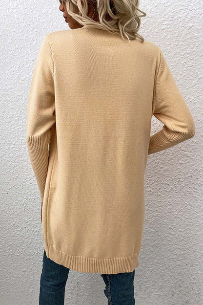 Mid-Length Solid Color Pocket Knit Cardigan