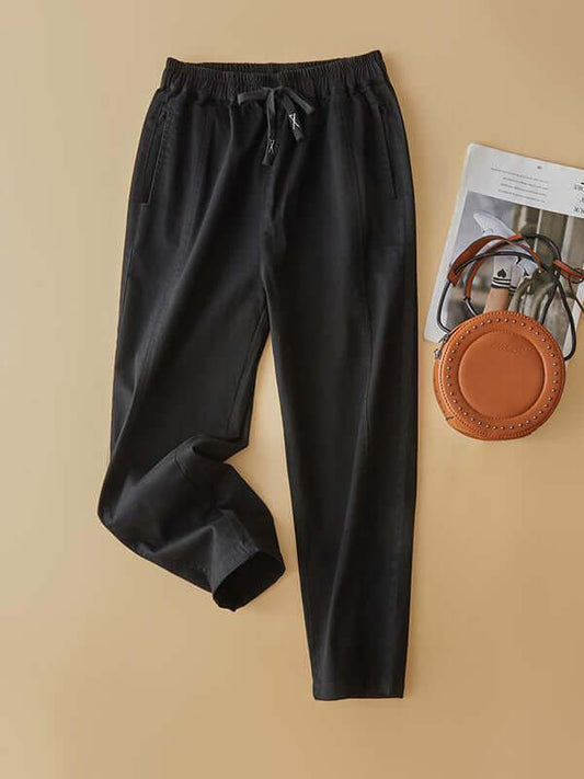 Retro Simple Elastic Band Waist Casual Straight Leg Ninth Pants