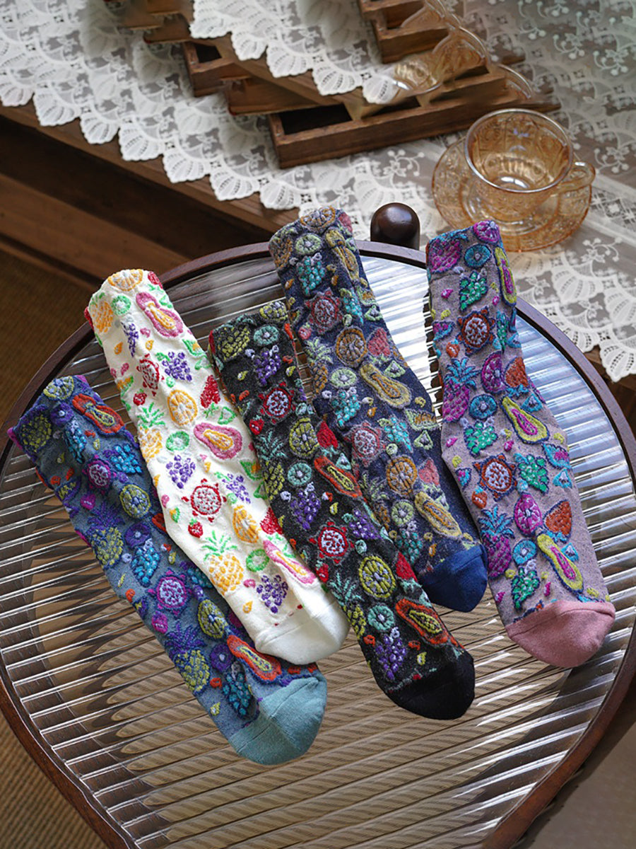 5 Pairs Floral Adult Vintage Winter Socks For Women