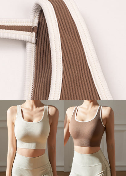 Hot Coffee Striped Patchwork Sports Bra