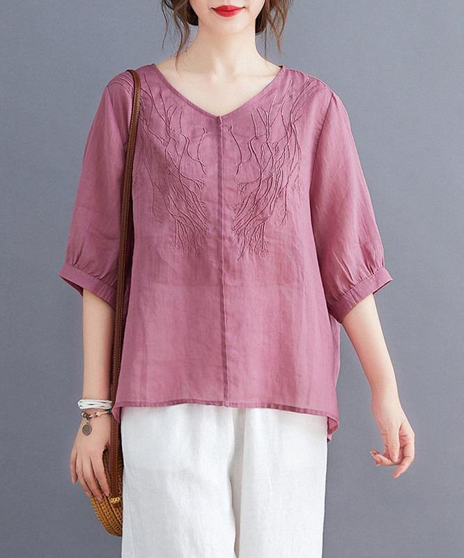 Organic rose clothes For Women v neck embroidery daily blouses