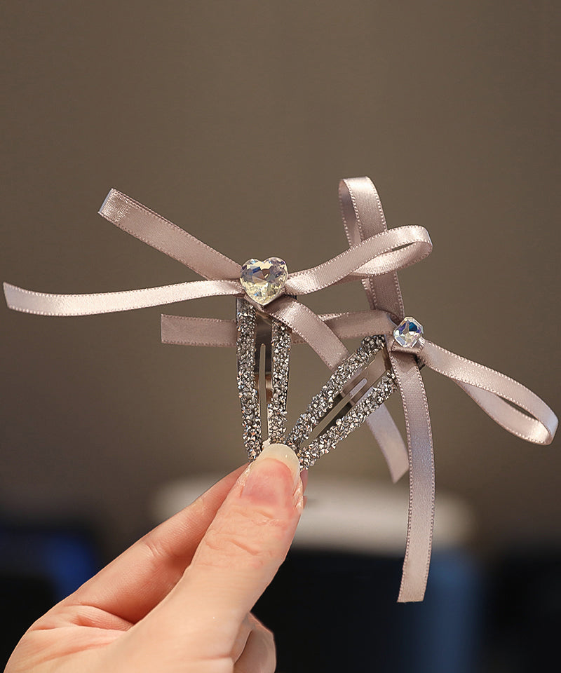Cute Purple Fabric Art Zircon Bow Hairpin