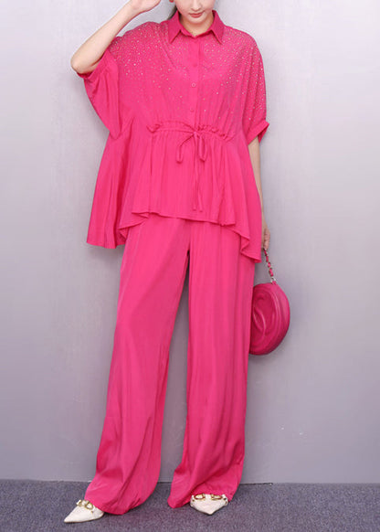 Rose Zircon Two Piece Set Women Clothing Cinched Summer