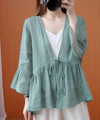 DIY v neck Ruffles summer clothes For Women Shape green blouse