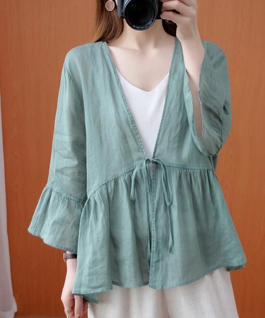 DIY v neck Ruffles summer clothes For Women Shape green blouse