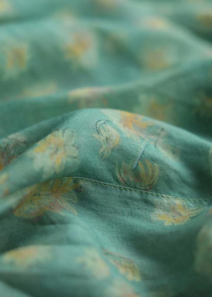 Beautiful green print linen clothes o neck loose summer Dresses