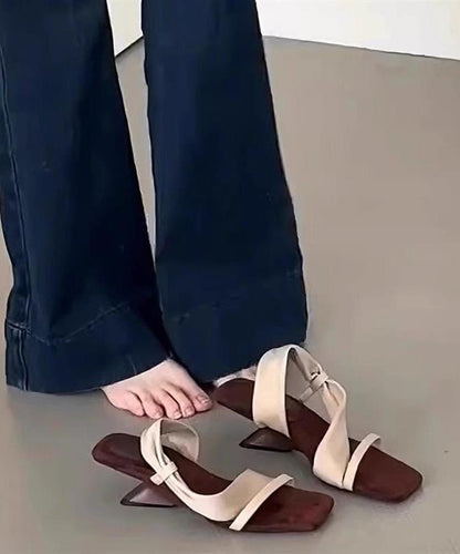 2025 Splicing Apricot Pink Faux Leather Peep Toe Slide Sandals