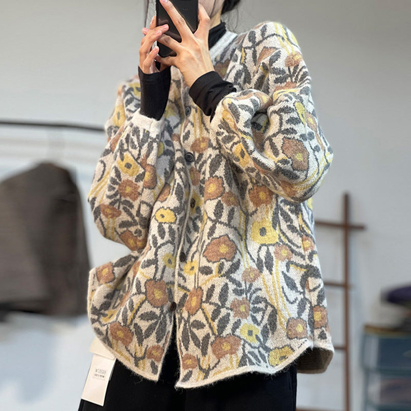 Ethnic Style Jacquard Knitted Literary Plush Sweater