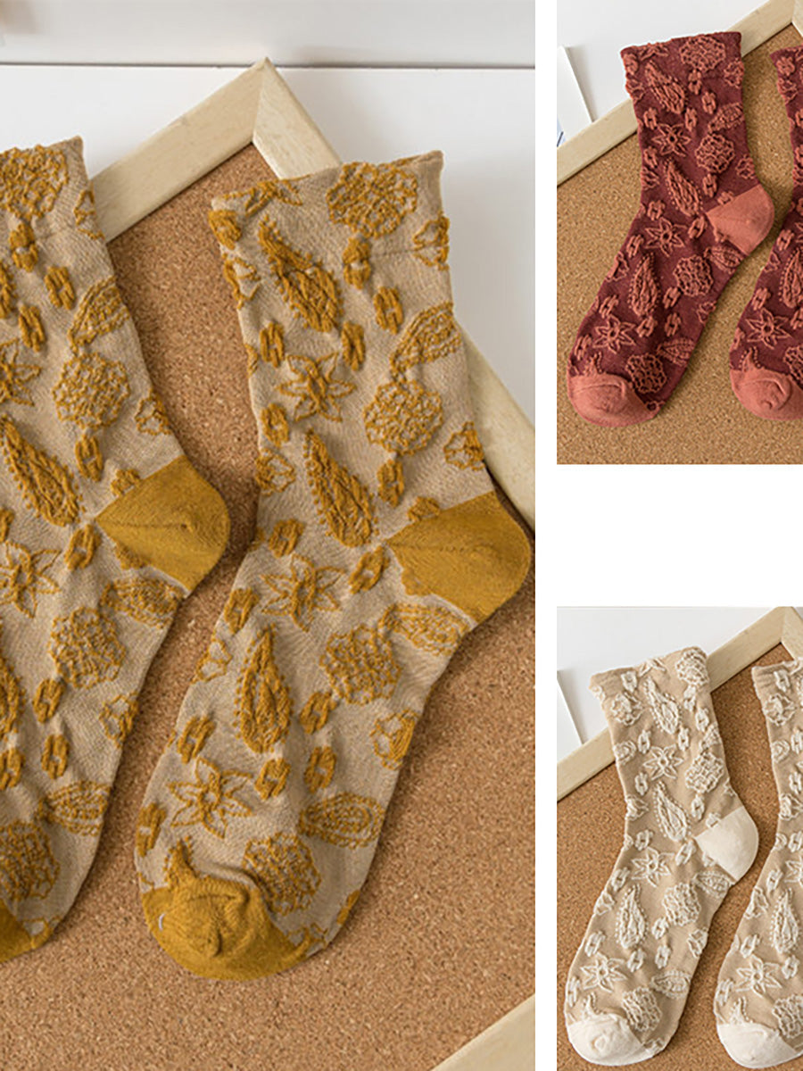 Women Floral Jacquard Casual Autumn Socks