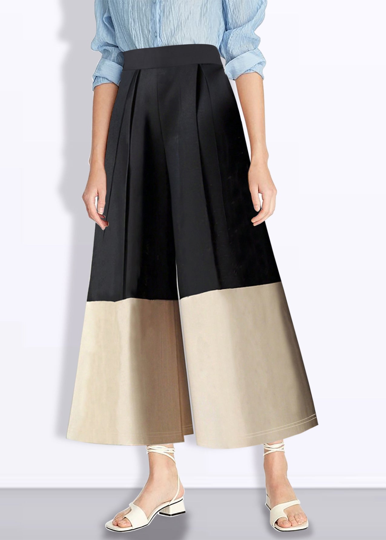 Fashion Colorblock High Waist Pockets Crop Pants Summer