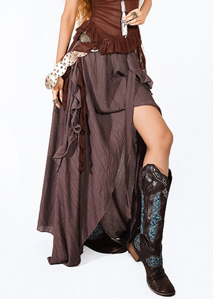Bohemian Chocolate Ruffled Patchwork A Line Skirt Summer