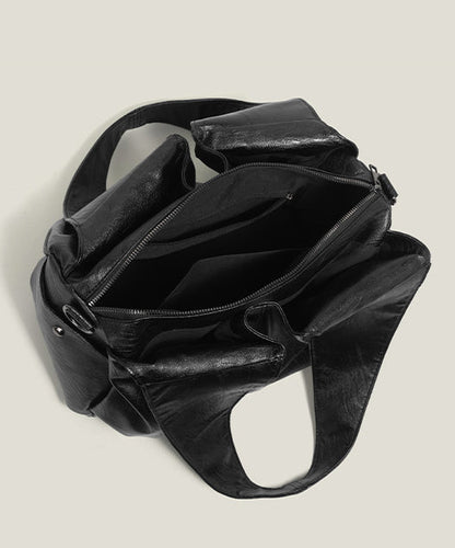 Versatile Black Solid Durable Faux Leather Shoulder Bags