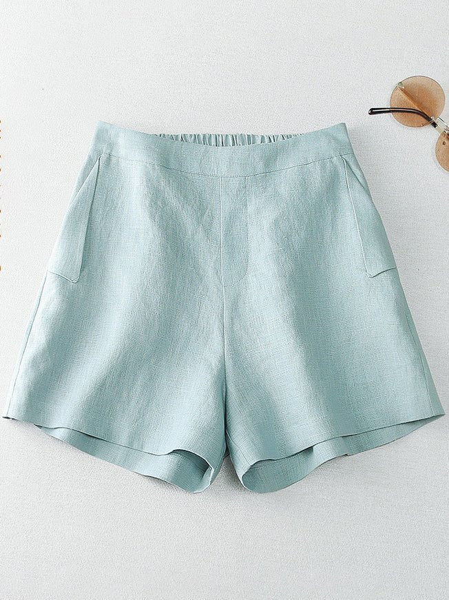 Solid Color Casual Linen Wide Leg Shorts