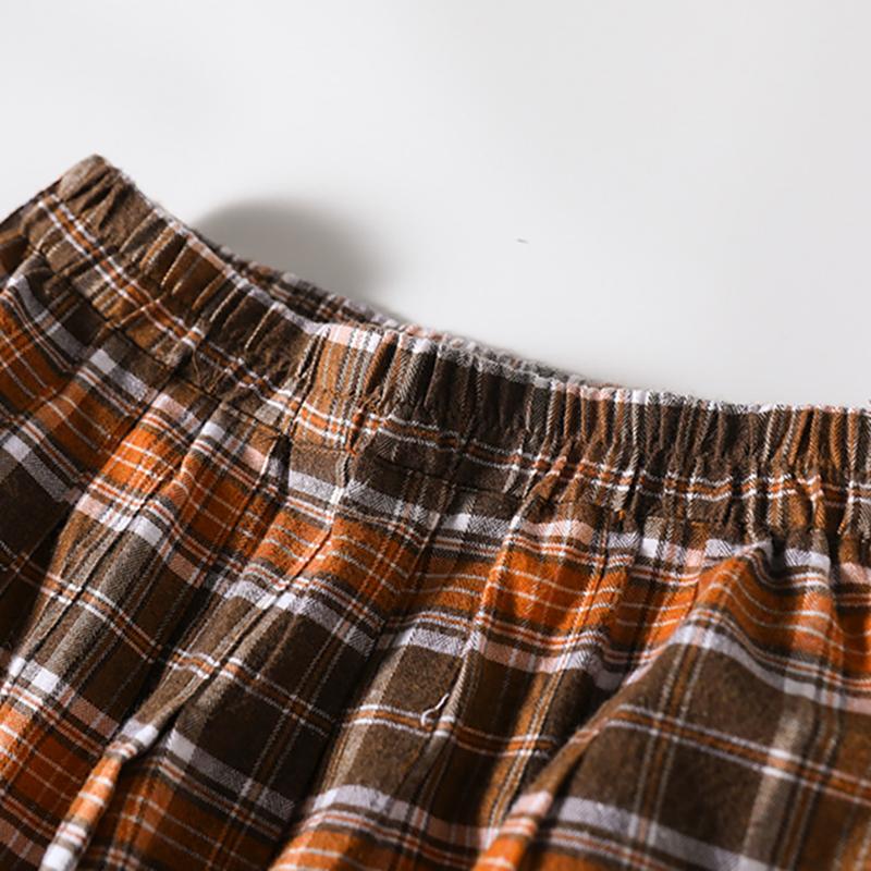 Women Plaid Pocket A-Line Vintage Elastic Waist Skirt