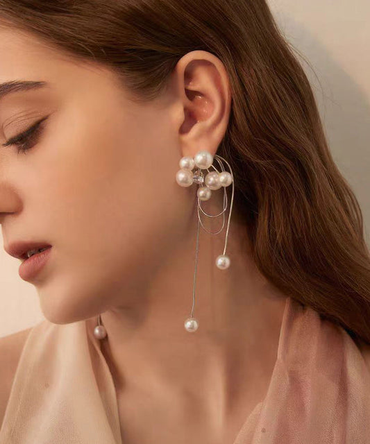 Light Luxury Tassel Pearl Long Stud Earrings