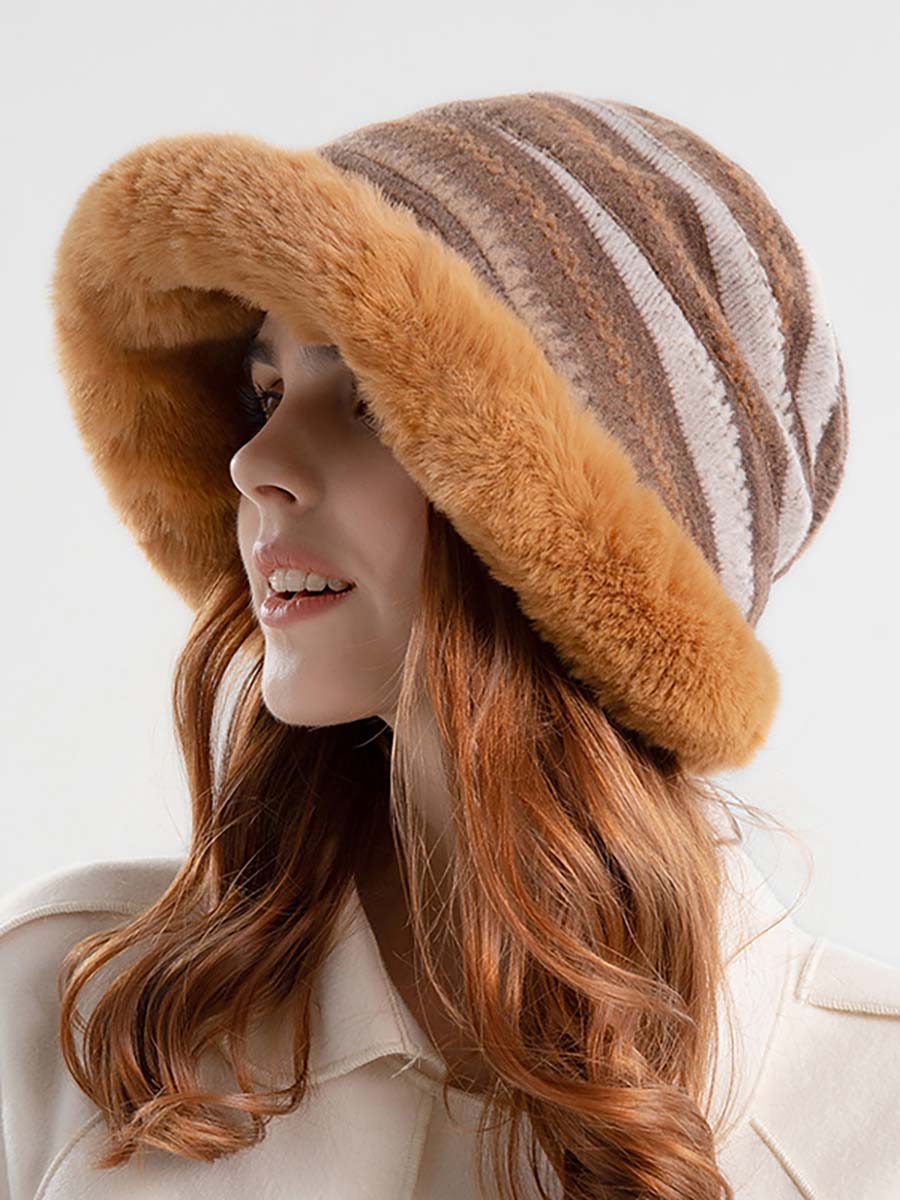 Women Winter Knitted Wool Liner Hat-Khaki-Black
