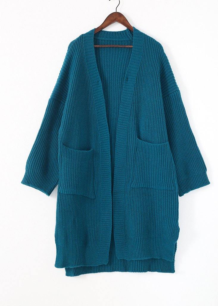 Oversized  knit sweat tops oversize blue side open knitted cardigans