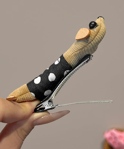 Handmade Blue Cloth Dot Dachshund Hairpin