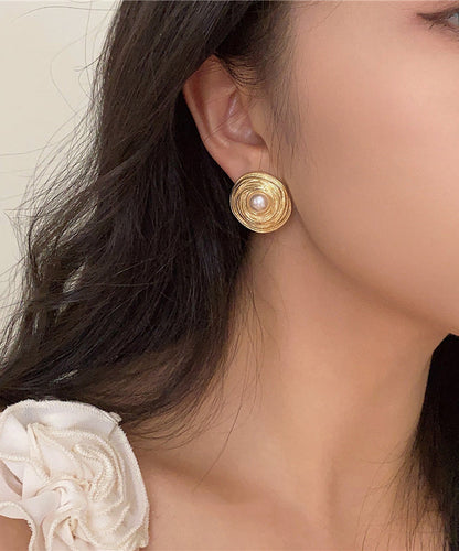 Vintage Silk Metal Resin Pearl Stud Earrings