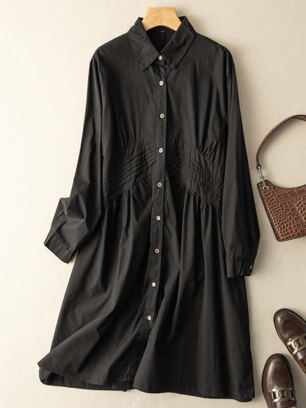 Classic High-waisted Mid-length Loose Casual Shirt Dress