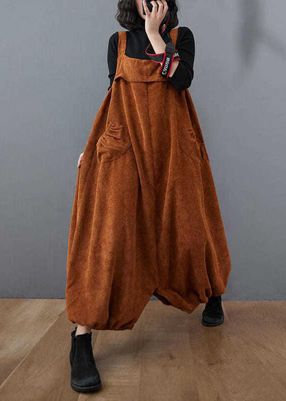 Unique Coffee Pockets lantern Corduroy Jumpsuit