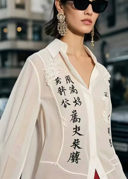 Casual White Patchwork Draping Chiffon Shirt Tops Spring
