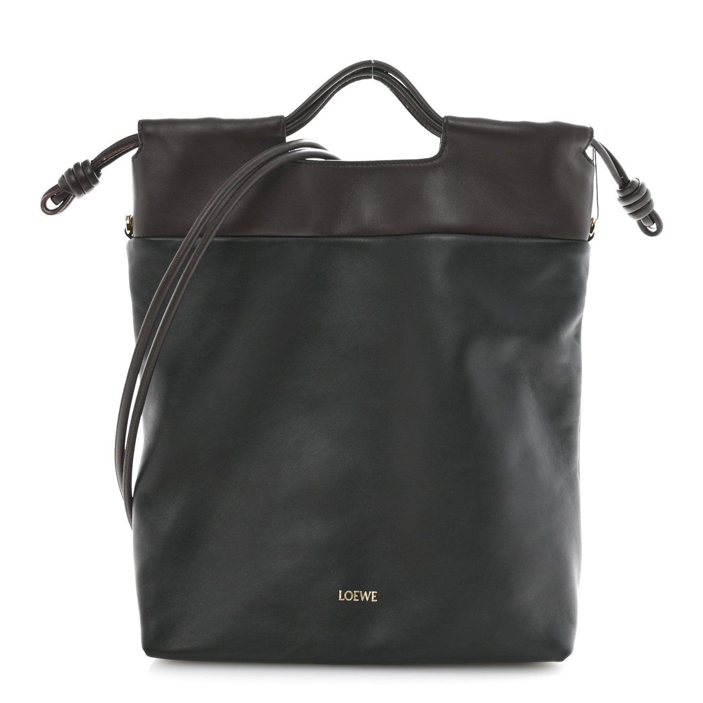 Mellow Nappa Lambskin Flamenco Tote Bag Black Dark Chestnut