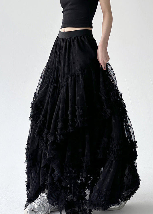 Black Asymmetrical Summer A Line Skirts Ruffled