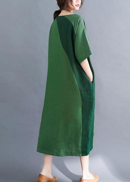 Handmade Green O-Neck Patchwork Summer Vacation Dresses Half Sleeve