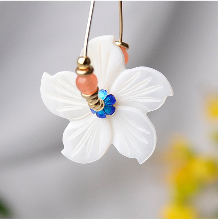 Long Shell Flower Tassel Earrings