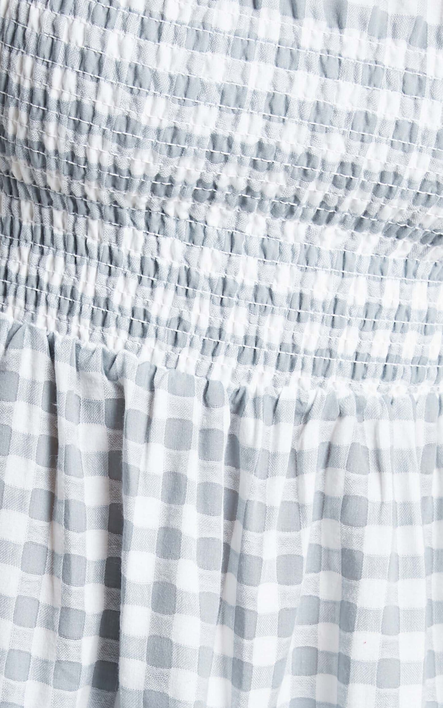 Wilda Mini Dress - Shirred Tiered Dress in Light Blue Gingham