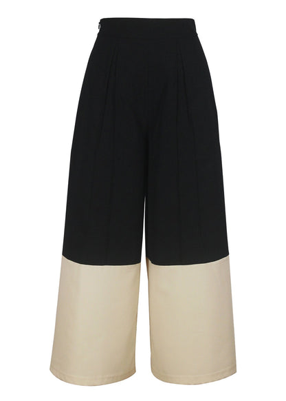 Fashion Colorblock High Waist Pockets Crop Pants Summer