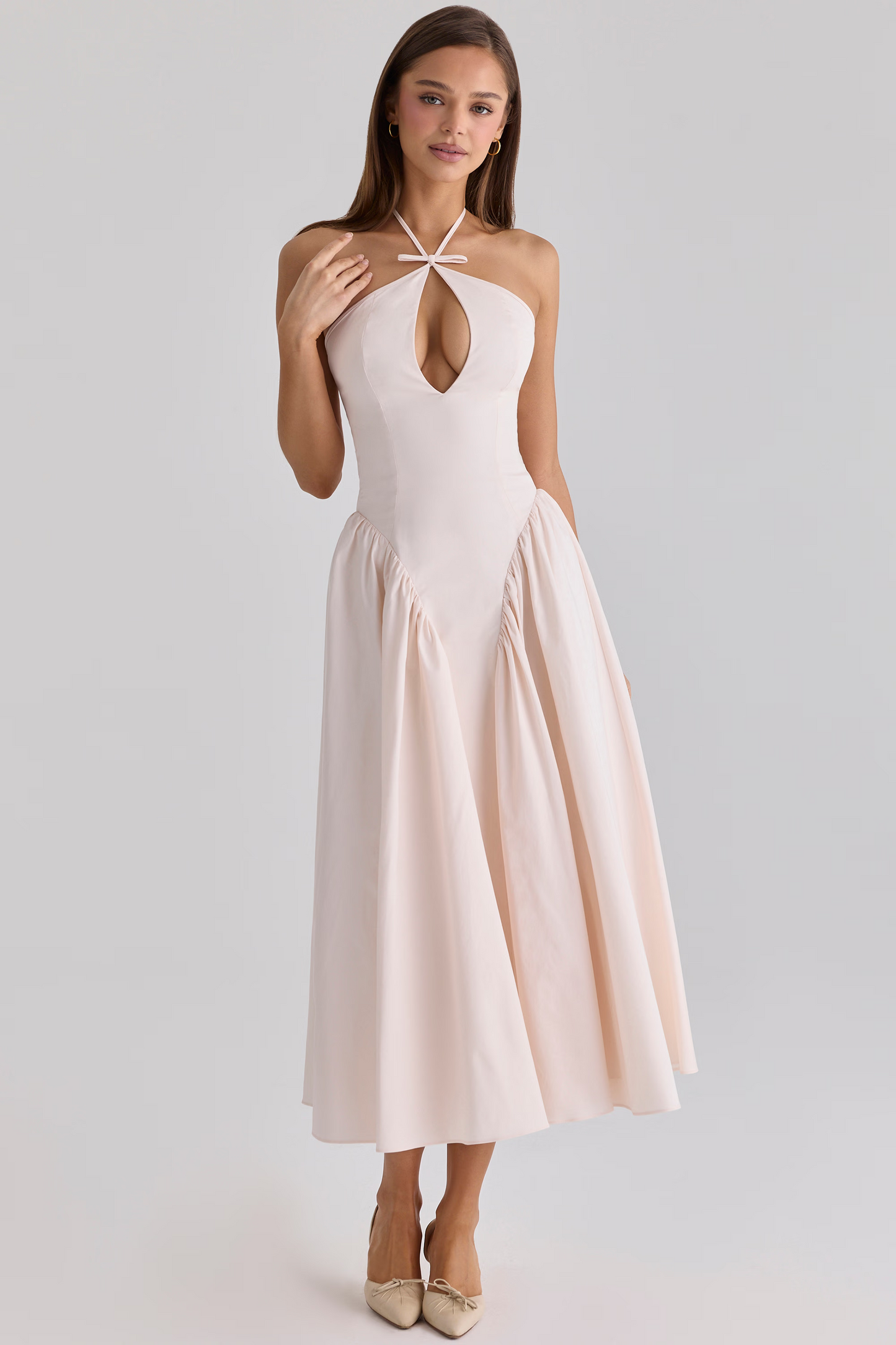Halter Cutout Fit-and-Flare Midi Dress