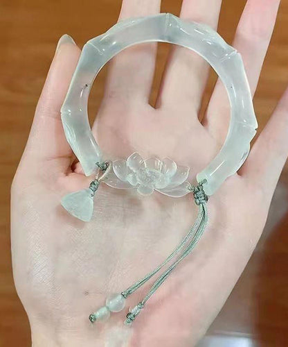 Vintage Cyan Jade Lotus Tassel Bangle
