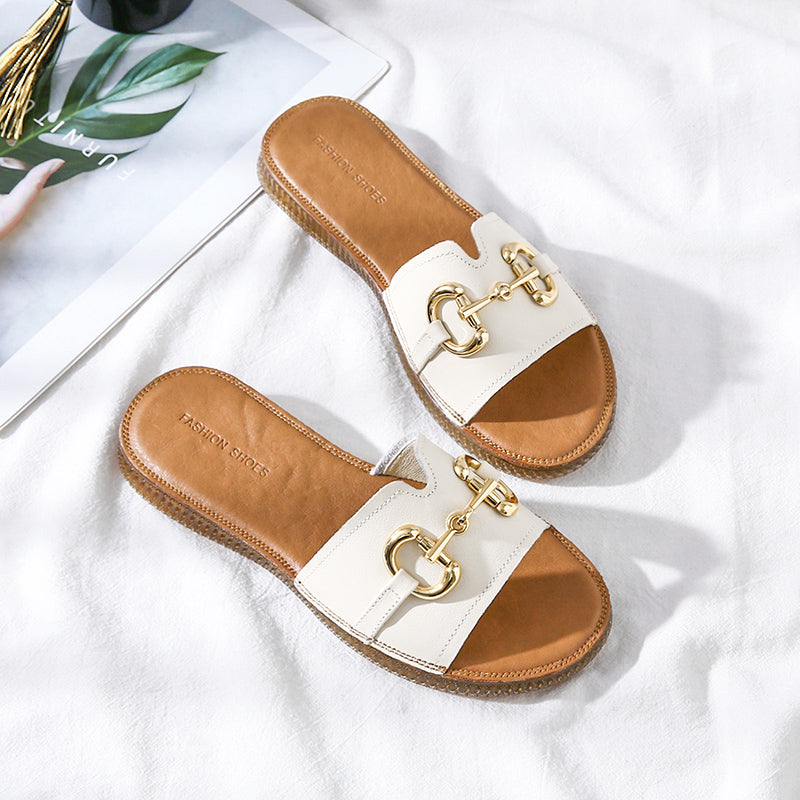 Women Summer Vintage Handmade Cowhide Leather Slippers