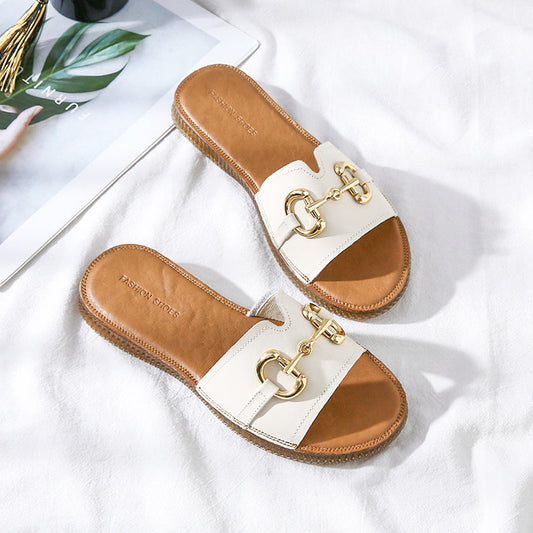 Women Summer Vintage Handmade Cowhide Leather Slippers