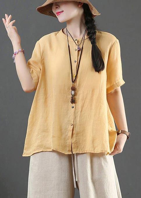 Fashion Yellow Loose Linen Summer Shirt Tops