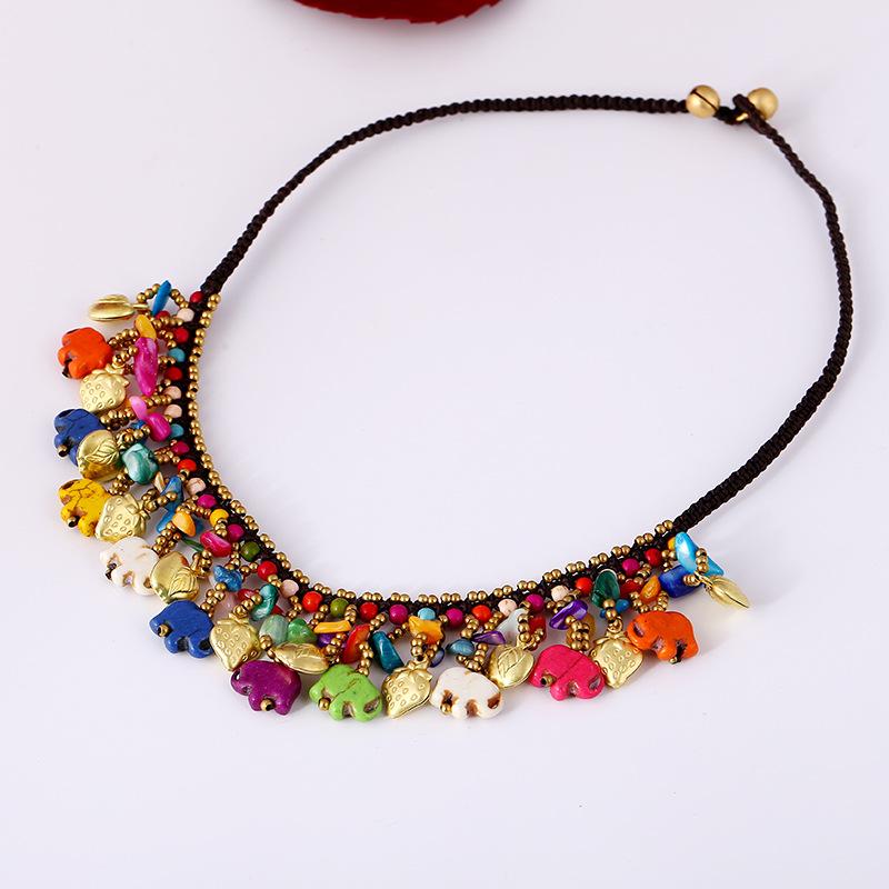 Bohemian Vintage Elephant Pendant Beach Necklace