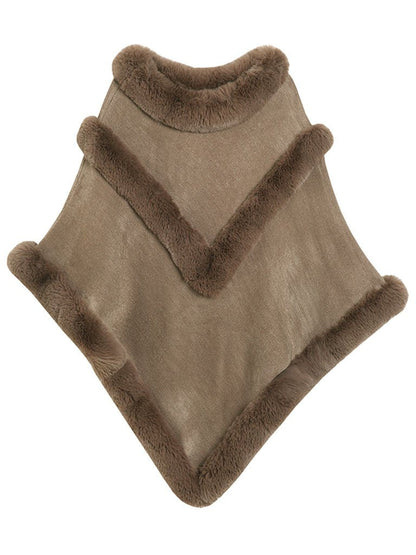 Women Coat Cape Peacoat Faux Fur Collar Poncho