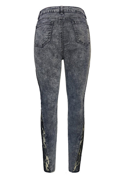 Vintage Grey Lace Patchwork Denim Crop Pants Summer
