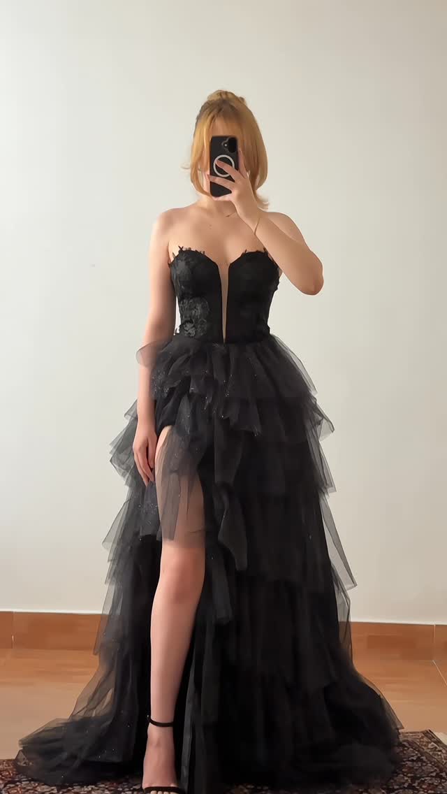 Sexy Sleeveless Cold-Shoulder Lace Tube Top High Slit Dress