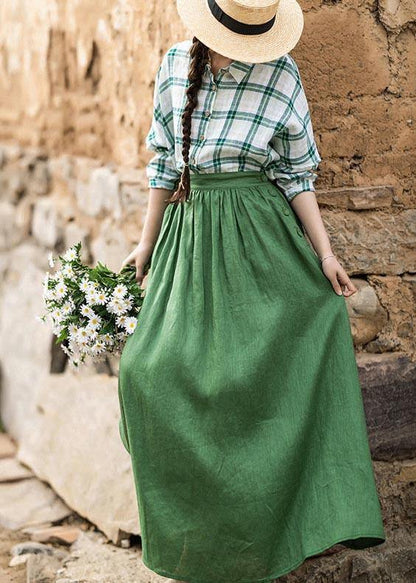 Fashion Green Elastic Waist A Line s Summer Linen