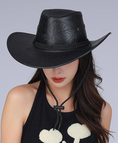 Boutique Coffee Large Brimmed Faux Leather Sun Shading Jazz Hat