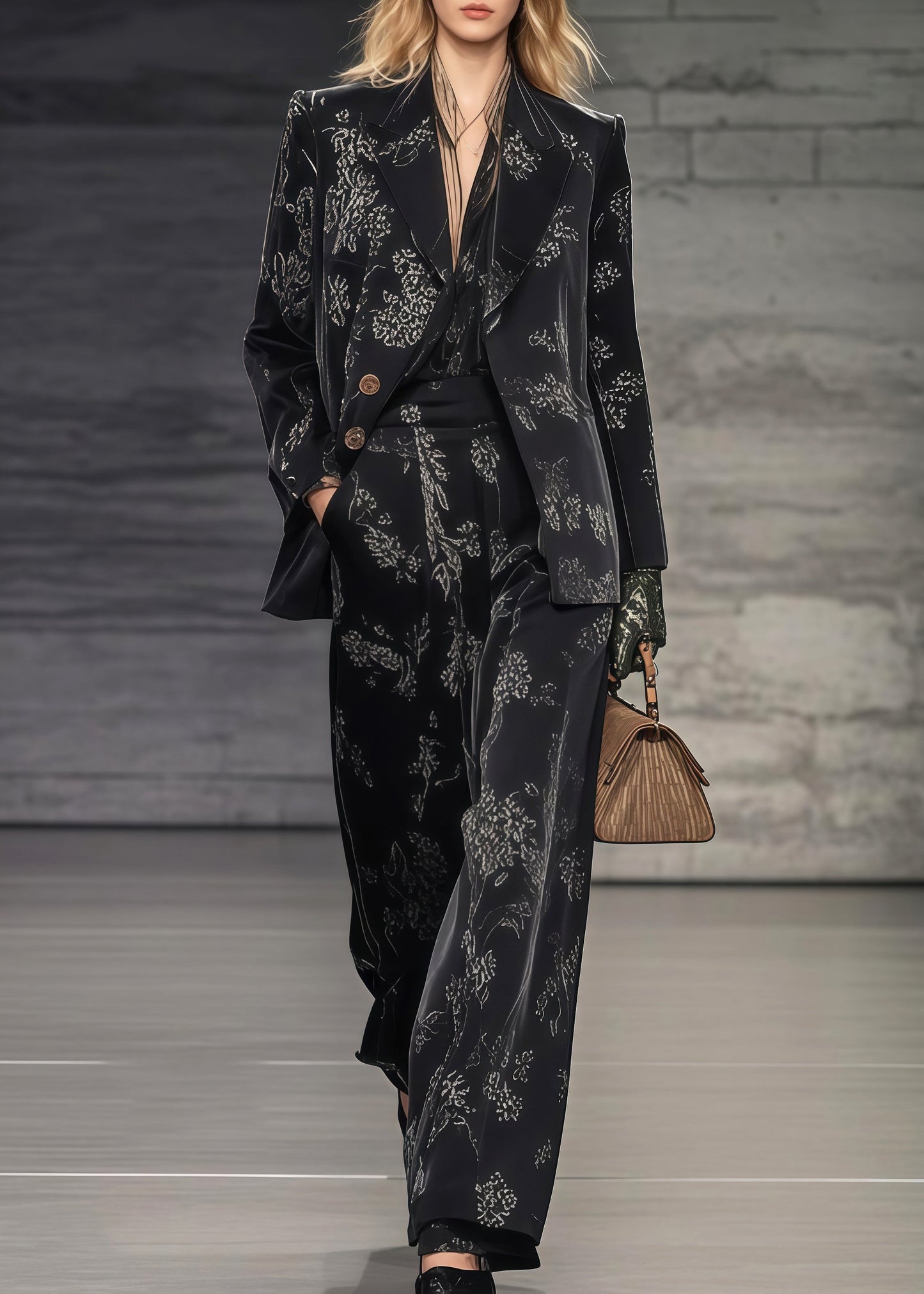 Women Black Oversized Print Spandex Two Pieces Set Spring